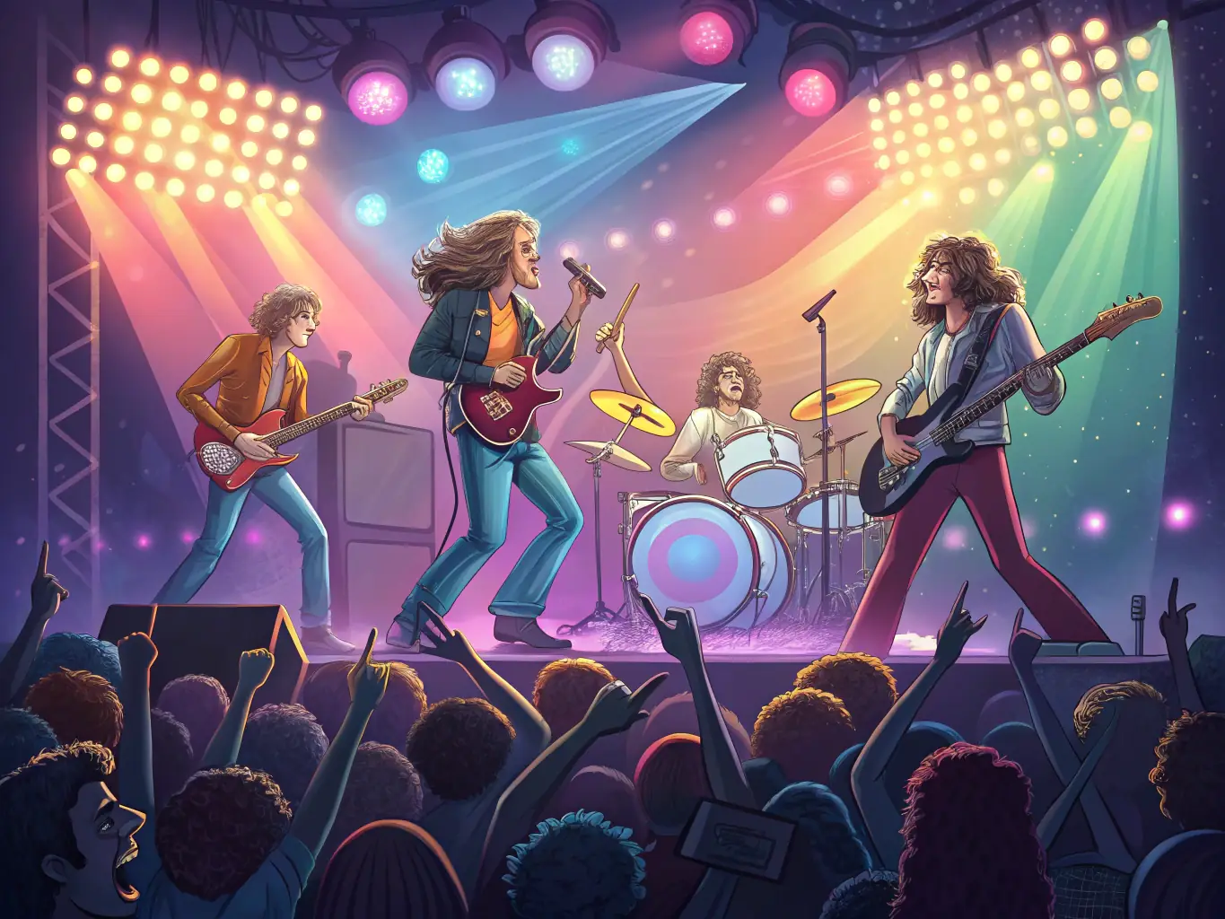 A vibrant image of a live music performance at a community event, showcasing diverse musicians and an engaged audience, capturing the energy and inclusivity of ACHAMEAU's supported events.